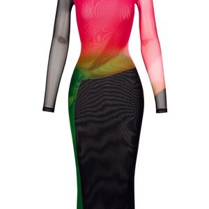Gbemi Pink and Yellow Long Sleeve Bodycon Maxi Dress for Cocktail